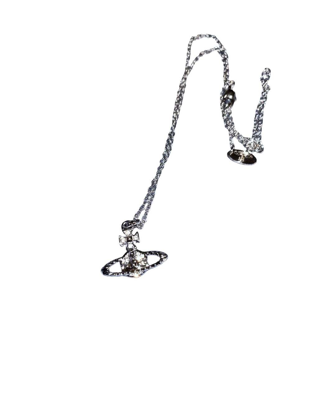 Vivienne Westwood Silver Tone Orb Pendant Necklace with Crystals